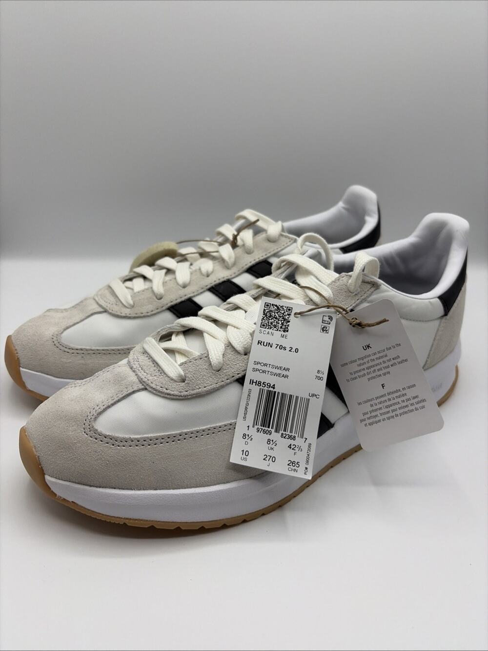 ADIDAS Run 70s 2.0 IH8594 White/Black/Gum Men's Size 10 Running Course NWOB